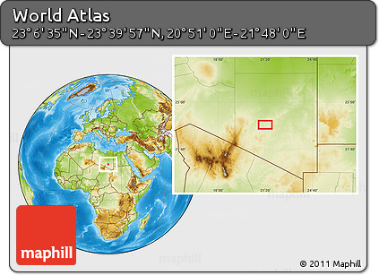 Physical Location Map of the Area around 23° 23' 16" N, 21° 19' 30" E