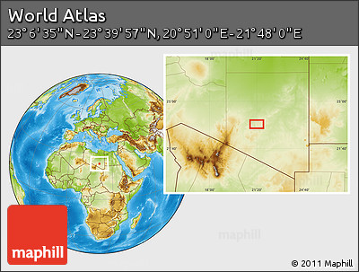 Physical Location Map of the Area around 23° 23' 16" N, 21° 19' 30" E