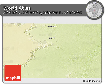 Physical 3D Map of the Area around 23° 23' 16" N, 22° 10' 29" E