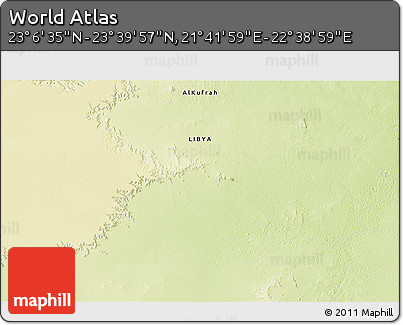 Physical 3D Map of the Area around 23° 23' 16" N, 22° 10' 29" E