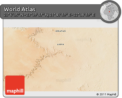 Satellite 3D Map of the Area around 23° 23' 16" N, 22° 10' 29" E