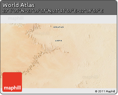 Satellite 3D Map of the Area around 23° 23' 16" N, 22° 10' 29" E