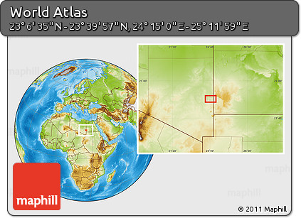 Physical Location Map of the Area around 23° 23' 16" N, 24° 43' 30" E