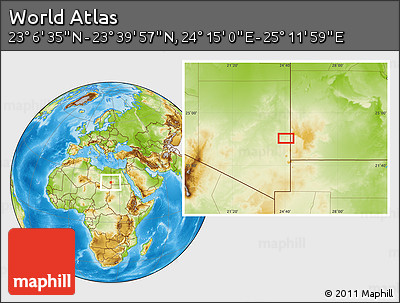 Physical Location Map of the Area around 23° 23' 16" N, 24° 43' 30" E