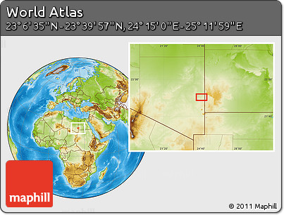 Physical Location Map of the Area around 23° 23' 16" N, 24° 43' 30" E