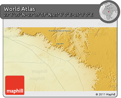 Physical 3D Map of the Area around 23° 23' 16" N, 25° 34' 30" E