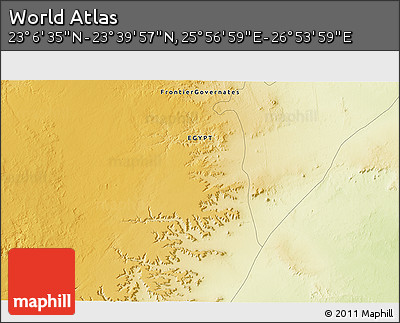 Physical 3D Map of the Area around 23° 23' 16" N, 26° 25' 29" E