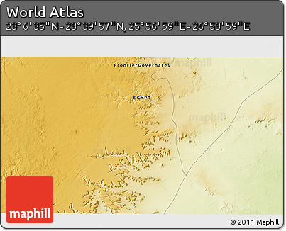 Physical 3D Map of the Area around 23° 23' 16" N, 26° 25' 29" E