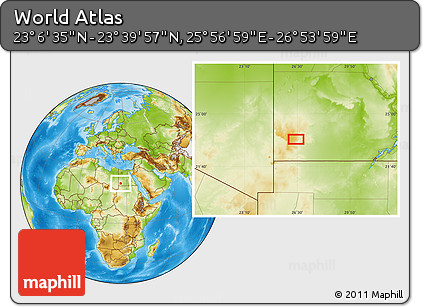 Physical Location Map of the Area around 23° 23' 16" N, 26° 25' 29" E