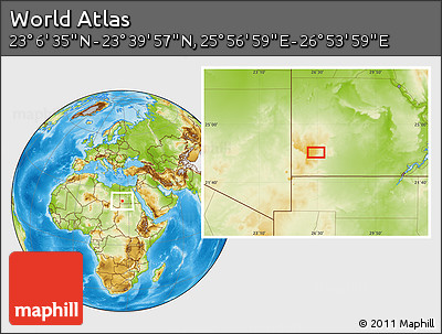 Physical Location Map of the Area around 23° 23' 16" N, 26° 25' 29" E