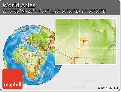 Physical Location Map of the Area around 23° 23' 16" N, 26° 25' 29" E