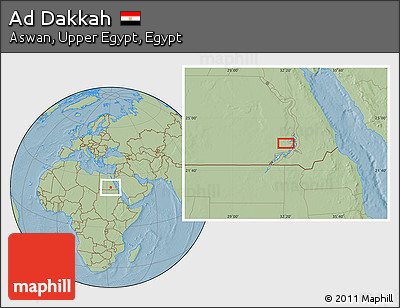 Savanna Style Location Map of Ad Dakkah, hill shading