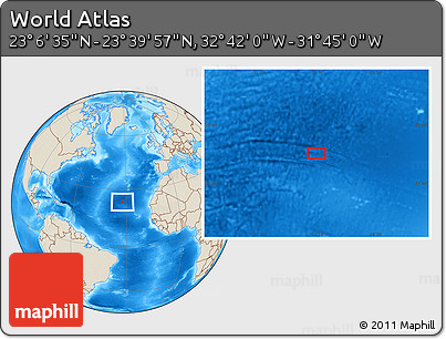 Shaded Relief Location Map of the Area around 23° 23' 16" N, 32° 13' 30" W