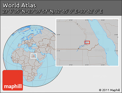 Gray Location Map of the Area around 23° 23' 16" N, 33° 13' 30" E