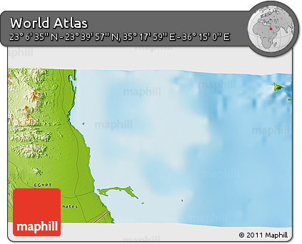 Physical 3D Map of the Area around 23° 23' 16" N, 35° 46' 29" E