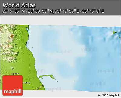 Physical 3D Map of the Area around 23° 23' 16" N, 35° 46' 29" E