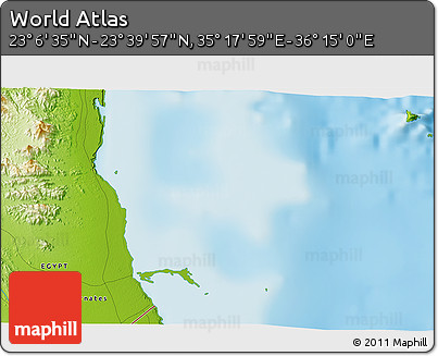 Physical 3D Map of the Area around 23° 23' 16" N, 35° 46' 29" E