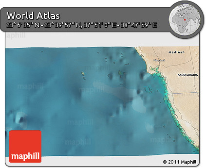 Satellite 3D Map of the Area around 23° 23' 16" N, 38° 19' 30" E