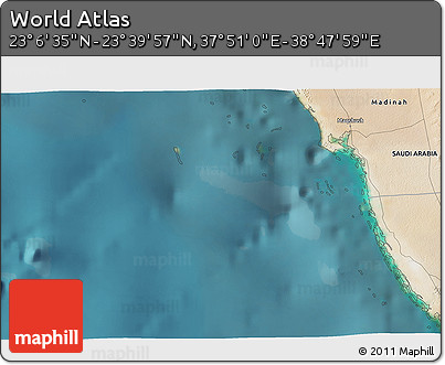 Satellite 3D Map of the Area around 23° 23' 16" N, 38° 19' 30" E
