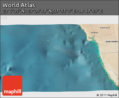 Satellite 3D Map of the Area around 23° 23' 16" N, 38° 19' 30" E