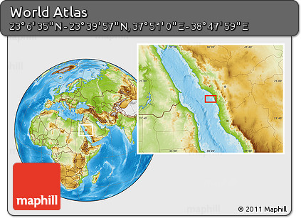 Physical Location Map of the Area around 23° 23' 16" N, 38° 19' 30" E