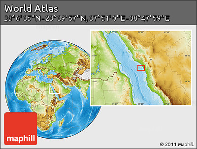 Physical Location Map of the Area around 23° 23' 16" N, 38° 19' 30" E