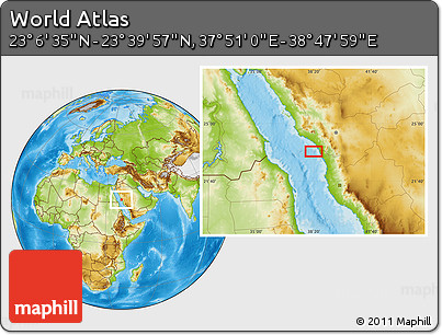 Physical Location Map of the Area around 23° 23' 16" N, 38° 19' 30" E