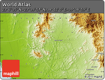Physical Map of the Area around 23° 23' 16" N, 39° 10' 29" E
