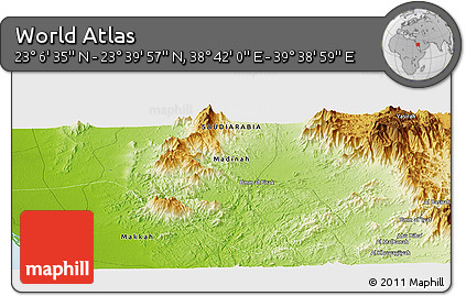 Physical Panoramic Map of the Area around 23° 23' 16" N, 39° 10' 29" E