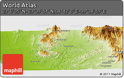 Physical Panoramic Map of the Area around 23° 23' 16" N, 39° 10' 29" E