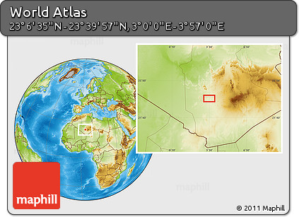 Physical Location Map of the Area around 23° 23' 16" N, 3° 28' 30" E
