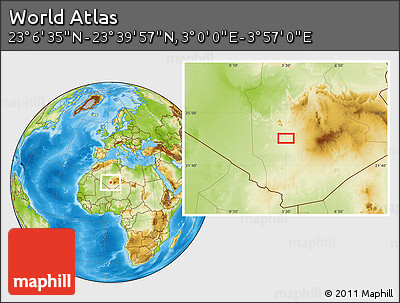 Physical Location Map of the Area around 23° 23' 16" N, 3° 28' 30" E