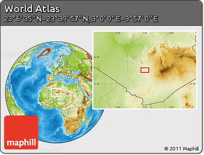 Physical Location Map of the Area around 23° 23' 16" N, 3° 28' 30" E