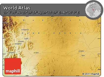 Physical Map of the Area around 23° 23' 16" N, 40° 1' 29" E