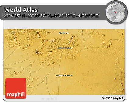 Physical 3D Map of the Area around 23° 23' 16" N, 40° 52' 30" E