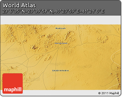 Physical 3D Map of the Area around 23° 23' 16" N, 40° 52' 30" E