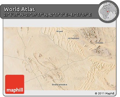Satellite 3D Map of the Area around 23° 23' 16" N, 43° 25' 29" E