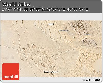 Satellite 3D Map of the Area around 23° 23' 16" N, 43° 25' 29" E