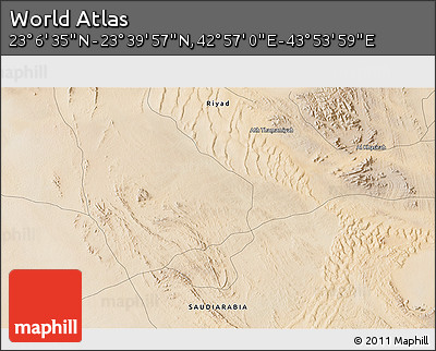 Satellite 3D Map of the Area around 23° 23' 16" N, 43° 25' 29" E