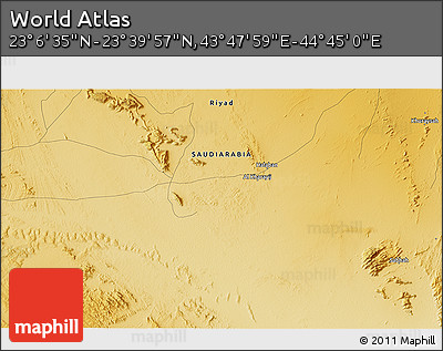 Physical 3D Map of the Area around 23° 23' 16" N, 44° 16' 29" E