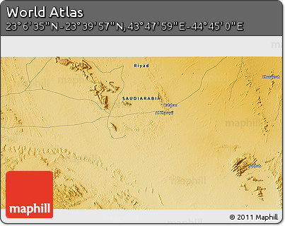 Physical 3D Map of the Area around 23° 23' 16" N, 44° 16' 29" E