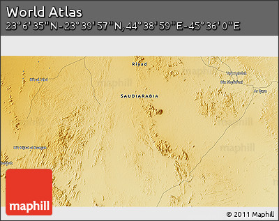 Physical 3D Map of the Area around 23° 23' 16" N, 45° 7' 30" E