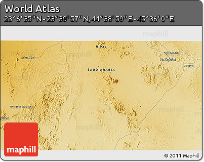 Physical 3D Map of the Area around 23° 23' 16" N, 45° 7' 30" E
