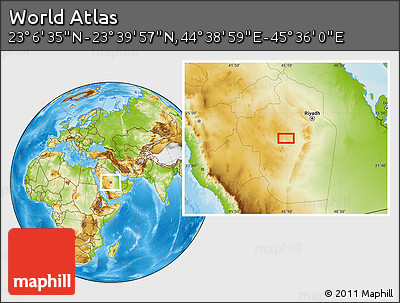 Physical Location Map of the Area around 23° 23' 16" N, 45° 7' 30" E