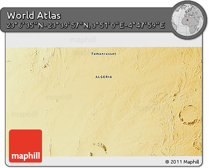 Physical 3D Map of the Area around 23° 23' 16" N, 4° 19' 30" E