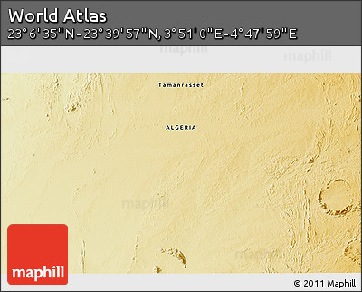 Physical 3D Map of the Area around 23° 23' 16" N, 4° 19' 30" E