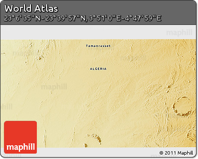 Physical 3D Map of the Area around 23° 23' 16" N, 4° 19' 30" E