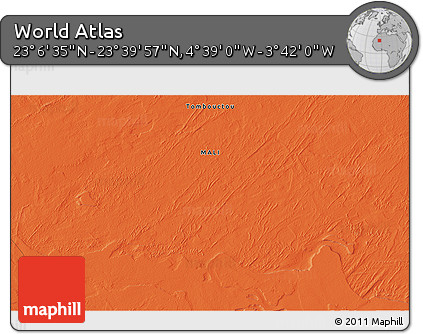 Political 3D Map of the Area around 23° 23' 16" N, 4° 10' 30" W