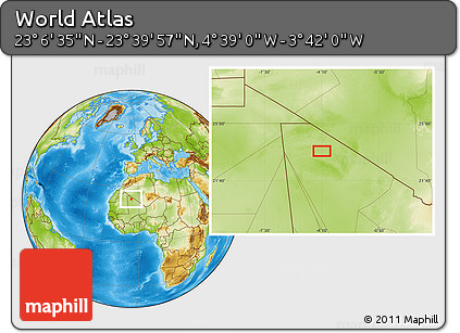 Physical Location Map of the Area around 23° 23' 16" N, 4° 10' 30" W