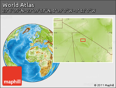 Physical Location Map of the Area around 23° 23' 16" N, 4° 10' 30" W